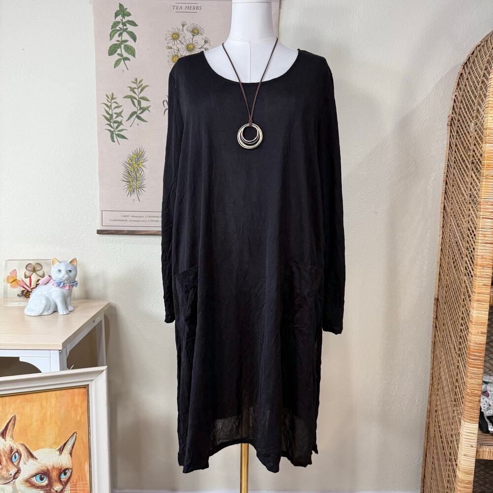 Black Lightweight Tunic Top Pockets Witchy Vampire Romantic Goth Lagenlook XL